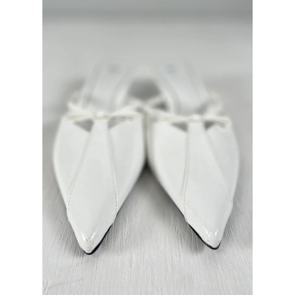 Zara White Bow Kitten Tiny Heal Slip On Point Toe Snake Skin Style Women 38 7.5 - Picture 10 of 14